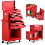 ERGOMASTER 6-Drawers Rolling Tool Chest Cabinet High Capacity Tool Storage Cabinet with Wheels and Locking System, Removable Toolbox Organizer with Sliding Drawers (Standard-6 Drawers，Red)