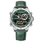 NAVIFORCE NF9208 Men Military Multifunction Sport Waterproof Leather Watch Digital Analog Quartz Chronograph Watches for Men, Green