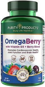 Purity Products OmegaBerry Fish Oil with Vitamin D3 and Organic Acai - 1250mg Concentrated Molecularly Distilled Ultra Pure Omega-3 Fish Oil, 500mg DHA + 650mg EPA - 60 Soft Gels - 30 Day Supply from
