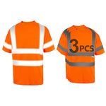 Pomerol High-Visibility Reflective Safety Shirt 3 Packs Breathable Orange Unisex Short Sleeve Safety T-Shirt with Hi-Vis Strip Front Packet for Work Cycling Runner Volunteer Guard Construction