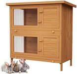 Rabbit Hutch Wooden Bunny Hutch with Tray, 2 Story Chicken Coop Guinea Pig Cage for Indoor and Outdoor (Brown)