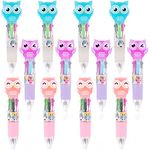 12 Pcs Cute Mini Ballpoint Pens, Multicolor Ballpoint Pens in One, 4-in-1 Retractable Gel Pens, Fun Cartoon Pens for kids Women Teens, Pens for Office School Class Supplies Birthday Gifts (Owl)