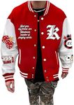 GORGLITTER Men's Letter Graphic Button Varsity Jacket Y2k Long Sleeve Baseball Collar Bomber Jackets Multicolor XX-Large