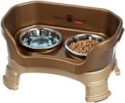 Neater Feeder Deluxe Small Mess Proof Feeder for Small Dogs & Cats, 1-1/2 Cup Food & 2-1/4 Cup Water Stainless Steel Bowls, Adjustable Height, Elevated, No Spill, Non-Tip, Non-Slip. Made in USA