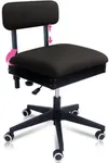 Pink Power Black Sewing Chair with Wheels and Adjustable Back Support - Hydraulic Armless Sewing Machine Chair for Crafting, Quilting - Room Furniture -Ergonomically Designed Professional