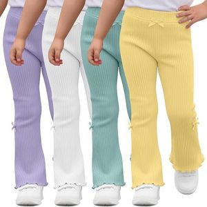 Halfchet 4 Pack Toddler Girls' Flare Pants, 4-Color, 4T