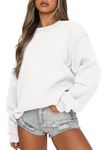 onlypuff Womens Oversized Hoodies Crew Neck Sweatshirts Pullover Sweaters Casual Comfy Fall Fashion Clothes White