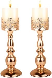 Candle Holders for Pillar Candles Gothic Matte Black Vintage Tall Candle Holders Set of 2 Decorative Large Table Centerpieces Candle Stand Decor (Gold 2PCS A)