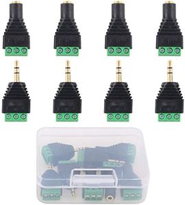 Glarks 8Pcs 3.5mm(1/8inch) Stereo Audio Balanced Male & Female Jack to AV 3-Screw Video Balun Terminal Adapter Connector