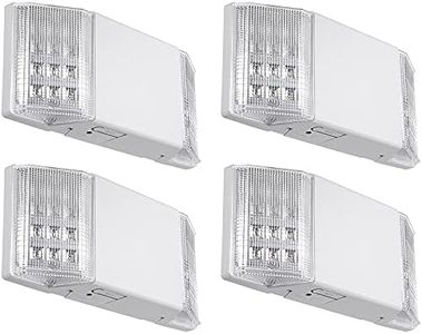 TORCHSTAR LED Emergency Lighting, Commercial Emergency Lights with Battery Backup, UL Listed, Two Heads, AC 120/277V, Hardwired Emergency Exit Light Fixture for Business, Home Power Failure, Pack of 4