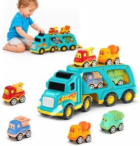 Veslier Toy Trucks for 2 3 4 5Years Old,Construction Transpor Trucks for Toddlers 2-4 Years with 4 Pull Back Cars for Toddlers 2-4,Christmas Birthday Gift for 18M+ 2 3 4 5 Years Old Kids Boys Girls.