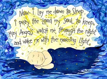Baptism Gift - Now I Lay Me Down to Sleep Prayer Art Print by Dovetail Ink (Deep Dark Blue, 5x7 Inches)