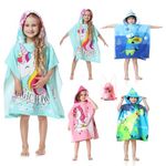 Mokani Kids Hooded Beach Towel Soft Microfiber Quick Dry Shower Towel with Drawstring Bag, 23.6 in X 23.6 in, Highly Absorbent Lightweight Pool Towel for Boys Girls (Children's Height: 85-110 cm)