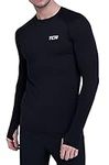 TCA Men's Stamina Long Sleeve Reflective Lightweight Running Workout Training Gym Top with Thumb Holes - Black, M