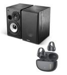 Edifier R990BT Bluetooth 5.4 Bookshelf Speakers (Black) + R1 Open-Ear True Wireless Earbuds (Gray) – Portable Listening & Desktop Audio Immersion, All-Round Sound Experience