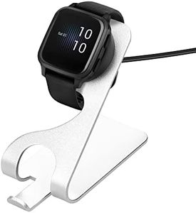 kwmobile Câble USB Compatible avec Garmin Venu Sq/Venu 2S / Fenix 6 / Fenix 5 / vivoactive 3 - Chargeur Smart Watch avec Support - Chargeur Fitness Tracker Montre connectée - Noir-argenté