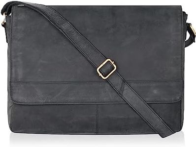 Ozora Genuine Leather Unisex Crossbody Messenger Bag with Adjustable Strap for 17 Inch Laptop, Travel, Office, Black Hunter, Medium
