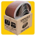 4 x 36 Inch 240 Grit Sanding Belt | Premium Aluminum Oxide Sanding Belt | Premium Sander Sandpaper – 12 Pack