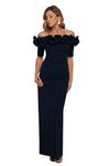 Xscape Women's Long Off The Shoulder Scuba Crepe Dress (Reg and Petite), Navy, 16