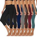 FULLSOFT 7 Pack High Waist Capri Leggings for Women - Soft Slim Tummy Control Black Workout Yoga Pants(2X-3X,2HC)