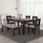 Adichwal Furniture Sheesham Wood 4 Chair with 1 Bench Dining Table Set with Cushioned Chairs for Dining Room | Living Room | Home & Office | Hotels Restaurant (6 Seater with Bench, Walnut)