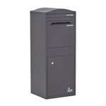 SMART PARCEL BOX Large Parcel Box Outdoor, Weatherproof Grey Delivery Box Curved Top, Secure Front Access, Durable Galvanised Steel, Lockable For Post, Multiple Letters & Package Drop, Free Standing