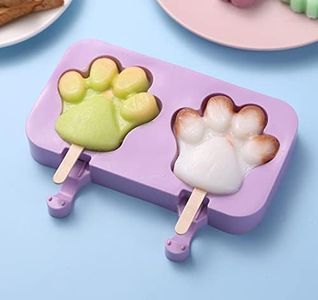 Cute Popsicle Molds Silicone Ice Pop Molds Homemade Popsicle Silicone Mold with 100pcs Popsicle Sticks Reusable Easy Release Ice Pop Maker (Cat's Paw)