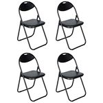 Nyxi Set of 4 X Folding Chair Padded, Paris Faux Leather, Chair Home Office Dining (4 X Chairs, Black)