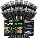 GearIT 20 Pack, Cat 6 Ethernet Cable Cat6 Snagless Patch 6 Feet - Computer LAN Network Cord, Black