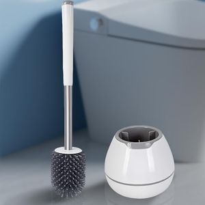 Toilet Brush Set - Toilet Bowl Brushes and Holders for Bathroom, Durable Toilet Cleaner Brush Scrubber for Deep Cleaning with Silicone Bristles, Ventilated Holder - White