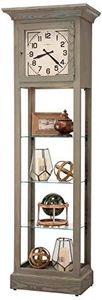 Howard Miller Marcella Floor Clock 611-296 – Seaside Gray Finish, 3 Glass Shelves, Vertical Home Decor, Quartz Movement, Automatic Nighttime Chime Shut-Off