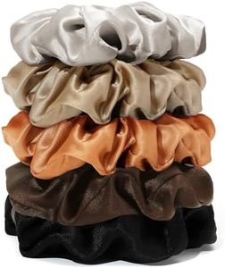 LILYSILK Silk Hair Scrunchies/Ties for Frizz & Breakage Prevention, 100% Mulberry, No Damage, Elastic ponytail Holders, 5PC, Fixed Colors (Black+Light Coffee+Bright Coffee+Caramel+Chocolate)