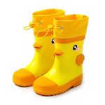 Little Surprise Box Rain Boots for Kids - Gumboot Collection | Easy Pull String Waterproof Flexible Rubber Gum Boots for Kids | Mr. Daffy Quackhead Print - Yellow | 27EU