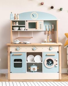 ROBOTIME Wooden Kitchen for Kids Play Kitchen, Toy Kitchen Set for Kids Kitchen Playset with Plenty of Play Features, Realistic Toddler Kitchen Set, Gift for Girls Boys Ages 3+