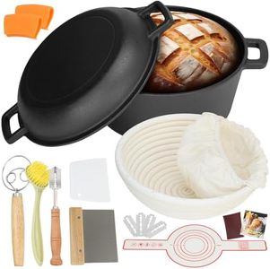5QT Cast Iron Dutch Oven (Sourdough Starter Kit with Proofing Basket,Lame & Lid - Ideal for Bread Baking)(Family Cooking, Frying, Braising & BBQ)