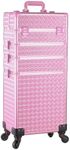 Arous 5 in 1 Professional Makeup Train Case Aluminum Cosmetic Case Rolling Makeup Case Extra Large Trolley Makeup Travel Organizer, with 360° Swivel Wheels, all pink, JG0001