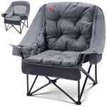 EVER ADVANCED 2-in-1 Oversized Camping Chair, Heavy Duty Folding Chair with 6cm Removable Padded Cushion, 180kg Capacity, Cup Holder & Side Pocket for Fishing, Garden, Grey