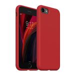 LIRAMARK Liquid Silicone Soft Back Cover Case for Apple iPhone SE 2022/2020/8/7 - (Red)