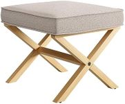 Towallmark Vanity Stool, Square Linen Makeup Stool with Metal X Legs, Small Ottoman Stool Chair for Vanity, Modern Padded Vanity Seat Foot Rest Stool for Makeup Room, Bathroom, Linen Color