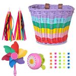 Bicycle Basket for Girls, Adjustable Front Handlebar Bike Basket with Bike Streamers Set Bell/Bicycle Windmill/Bicycle Wheel Beads DIY Bike Decoration Accessories Kit Gift (Rainbow 1)