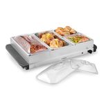 Emperial 4 Tray Food Buffet Warmer – 7L Table Top Buffet Server with 2 x 2.5L and 2 x 1L Pans with Lids. Plate Warming, Temp Control, Chafing Dish, Hostess Trolley Food Warmer & Cool Touch Handles