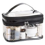 FIYUK Clear Cosmetic Bag Dual Layer Travel Toiletry Bags Make up Organizer Waterproof Brushes Holder, Black