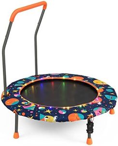COSTWAY 36 Inch Kids Trampoline, LED Lighting Children Exercise Rebounder with Padded Handrail and Protective Cover, Mini Trampolines for Toddle Boys Girls (Navy)
