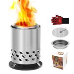 Lineware Tabletop Fire Pit, Ethanol Fire Pit, Low Smoke Mini Camping Stove, Indoor&Outdoor Portable Table Top Firepit, Fueled by Pellets or Wood or Ethanol, with Travel Bag,Gloves
