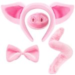 Spooktacular Creations Pink Pig Animal Costume Accessories Set with Pig Nose, Tail, Ears Headband and Bowtie for Halloween Party, Farm Theme Dress Up, Classroom Role Play - One Size