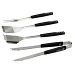 Azuma 4 Pc Extra Thick Stainless Steel Grill Tool Set for Men, Heavy Duty Grilling Accessory Kit for Backyard, BBQ Utensils Gift Set with serrated tongs, meat fork, slotted turner and brush