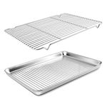 Herogo Baking Pan Sheet with Cooling Rack Set for Oven, 18 x 13 x 1 Inch, Stainless Steel Fluted Bakeware Cookie Sheet Tray Non-Stick, Dishwasher Safe