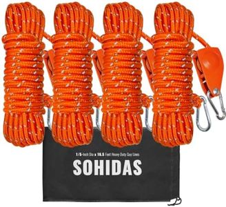 SOHIDAS Camping Rope Reflective Tent Rope Guyline with Ratchet Pulley, Tarp Tie Down Ropes for Tent Tarp, Canopy Shelter, Camping, 16.5FT Adjustable Guy Line for Canopy Tent 4Pack Guy Lines Tents Cord