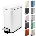 5 Liter/1.3 Gallon Slim Small Trash Can with Lid Soft Close, Stainless Steel Garbage Can for Bathroom Bedroom Office, Rectangular Step Trash Bin with Removable Inner Waste Basket (White)