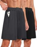 2 Pack Men's Athletic Gym Shorts - Quick Dry Black Casual Basketball Shorts with Pockets for Running Workout Activewear